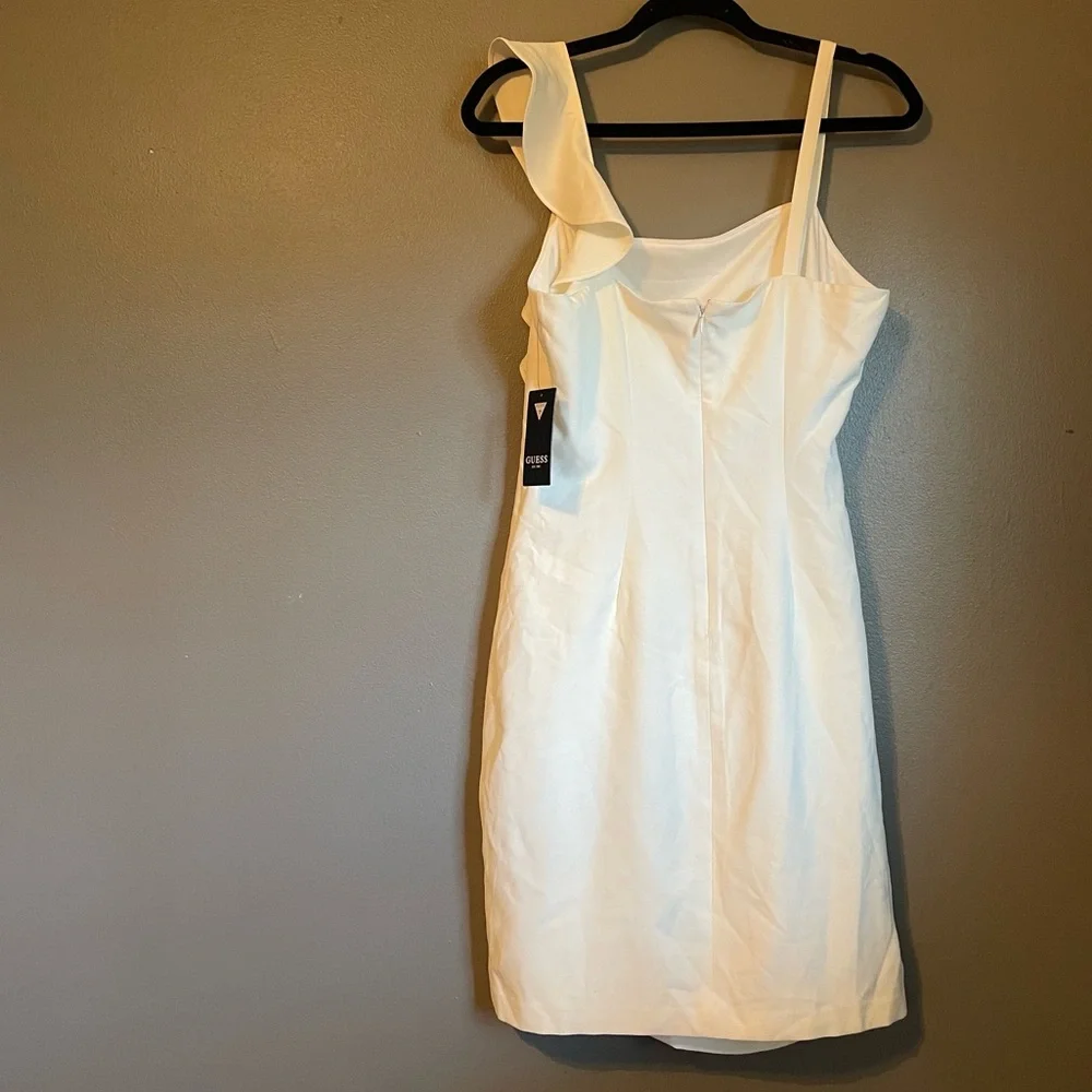 NWT Guess Sz 10 Women’s White Ruffle Strappy Mini Bodycon Lined Dress Ret $128! - Picture 10 of 13